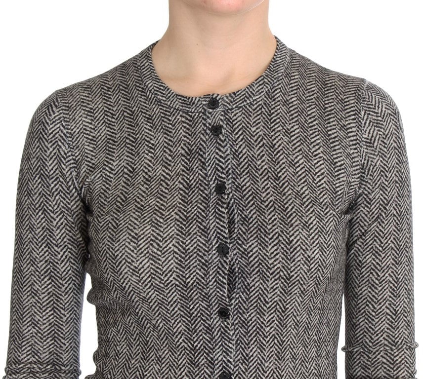 Dolce & Gabbana Black White Wool Top Cardigan Sweater Zwart