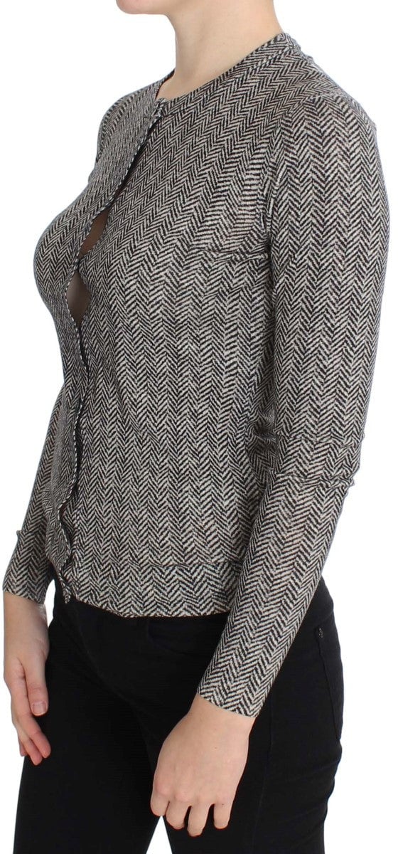 Dolce & Gabbana Black White Wool Top Cardigan Sweater Zwart