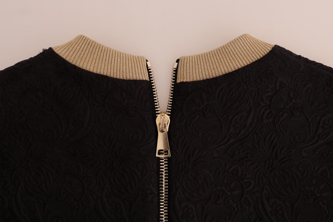 Dolce & Gabbana Black Fairy Tale Brocade Zipper Sweater Zwart