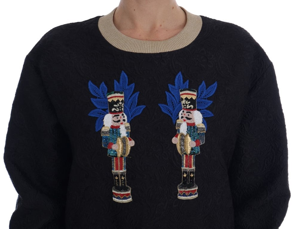 Dolce & Gabbana Black Fairy Tale Brocade Zipper Sweater Zwart
