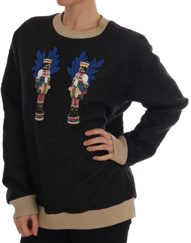 Dolce & Gabbana Black Fairy Tale Brocade Zipper Sweater Zwart