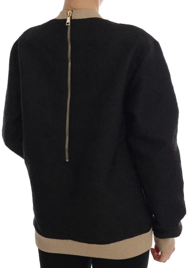 Dolce & Gabbana Black Fairy Tale Brocade Zipper Sweater Zwart