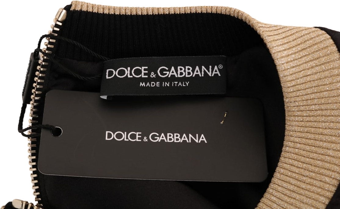 Dolce & Gabbana Black Fairy Tale Brocade Zipper Sweater Zwart