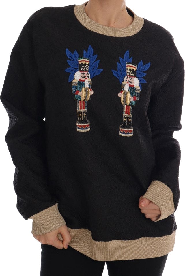 Dolce & Gabbana Black Fairy Tale Brocade Zipper Sweater Zwart