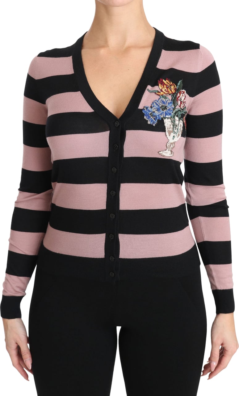 Dolce & Gabbana Pink Floral Cashmere Cardigan Sweater Roze