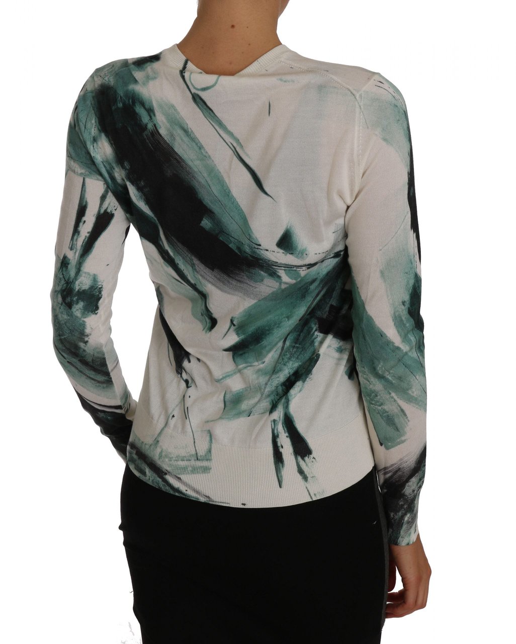 Dolce & Gabbana White Silk Cardigan Lightweight Paint Stroke Sweater Wit
