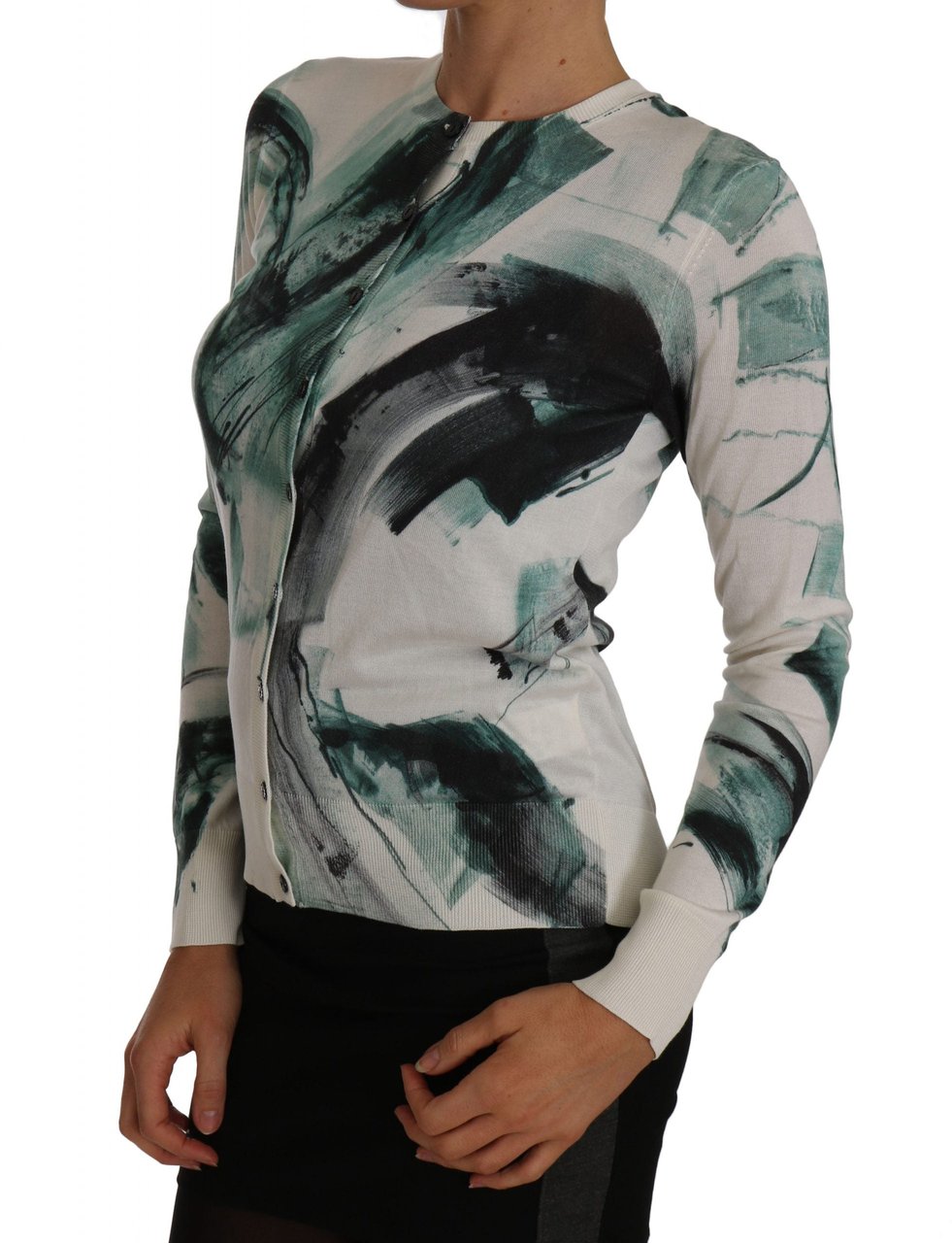 Dolce & Gabbana White Silk Cardigan Lightweight Paint Stroke Sweater Wit