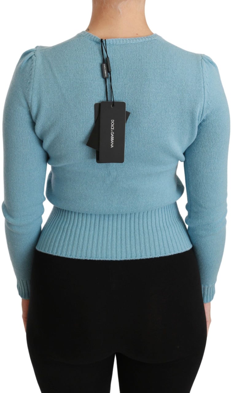 Dolce & Gabbana Blue Wool Queen Heart Pullover Sweater Blauw