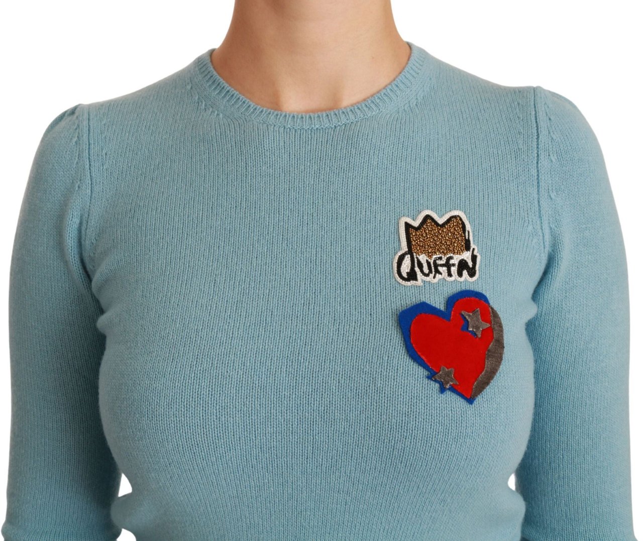 Dolce & Gabbana Blue Wool Queen Heart Pullover Sweater Blauw