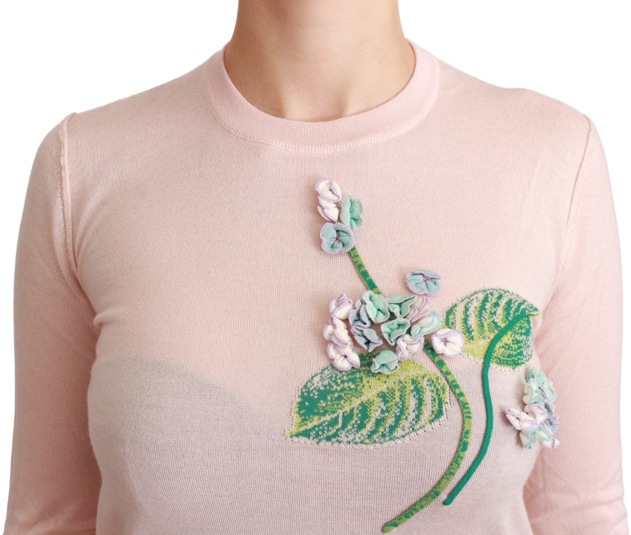 Dolce & Gabbana Pink Floral Silk Cashmere Pullover Sweater Roze