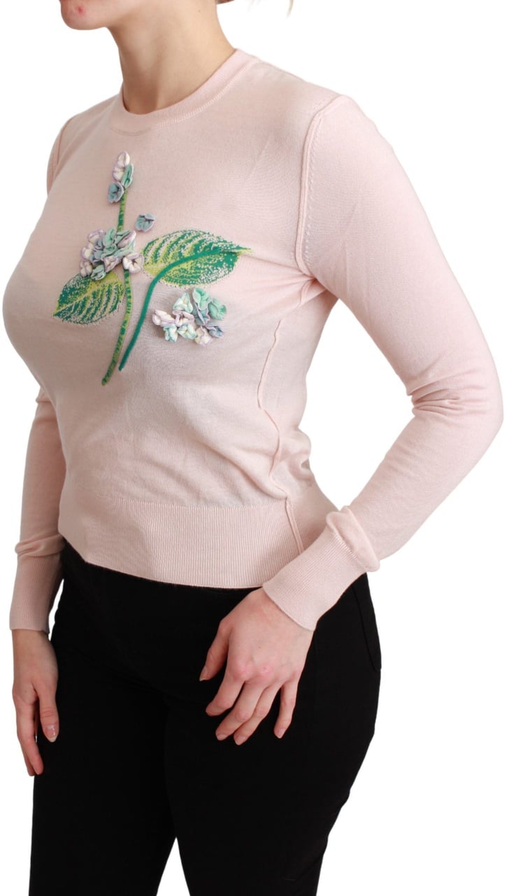 Dolce & Gabbana Pink Floral Silk Cashmere Pullover Sweater Roze