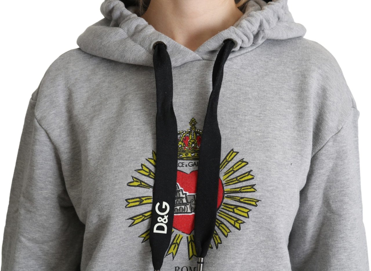 Dolce & Gabbana Gray Printed Hooded Exclusive Logo Sweater Grijs