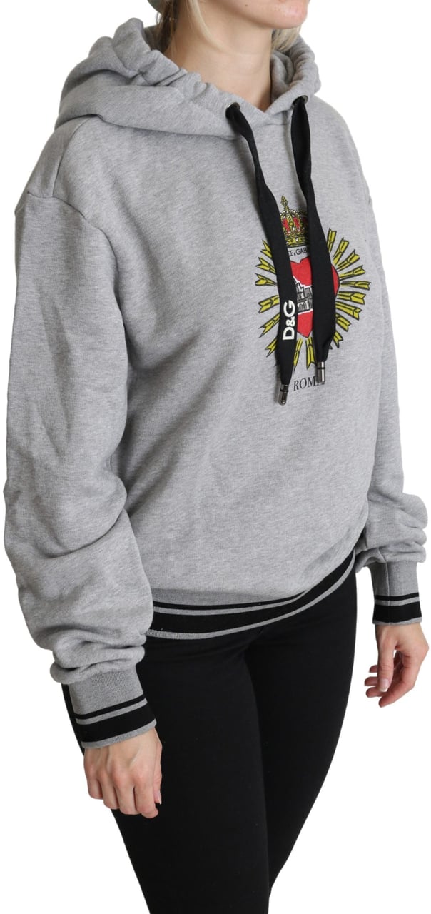 Dolce & Gabbana Gray Printed Hooded Exclusive Logo Sweater Grijs