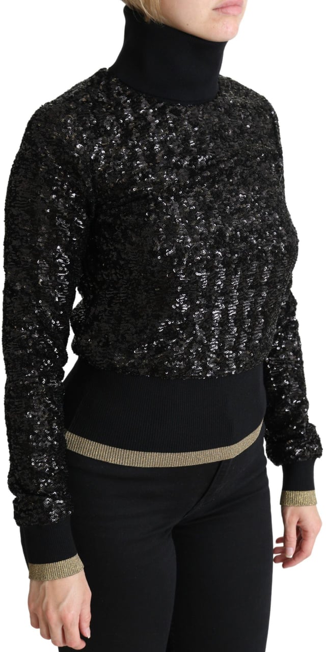 Dolce & Gabbana Black Sequined Knitted Turtle Neck Sweater Zwart