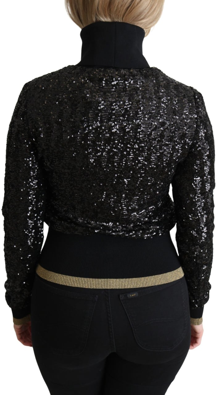 Dolce & Gabbana Black Sequined Knitted Turtle Neck Sweater Zwart
