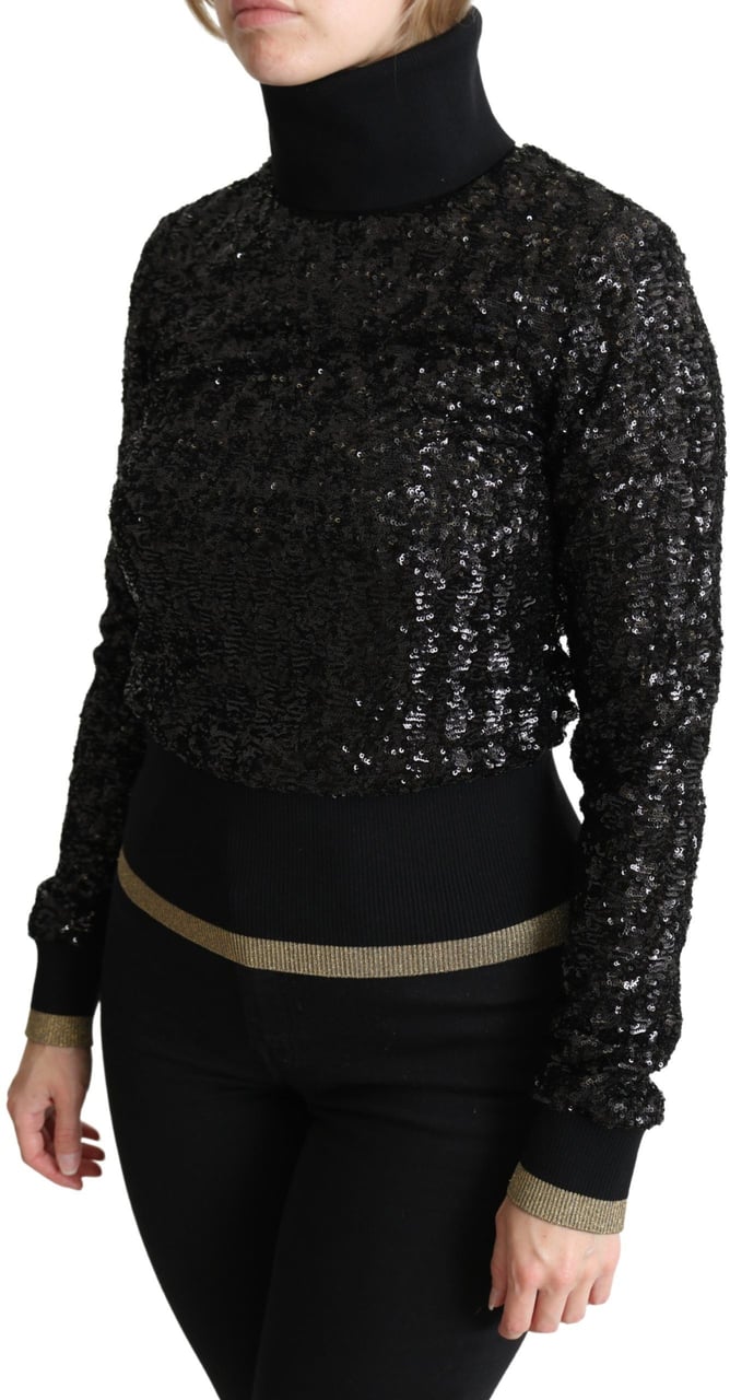 Dolce & Gabbana Black Sequined Knitted Turtle Neck Sweater Zwart