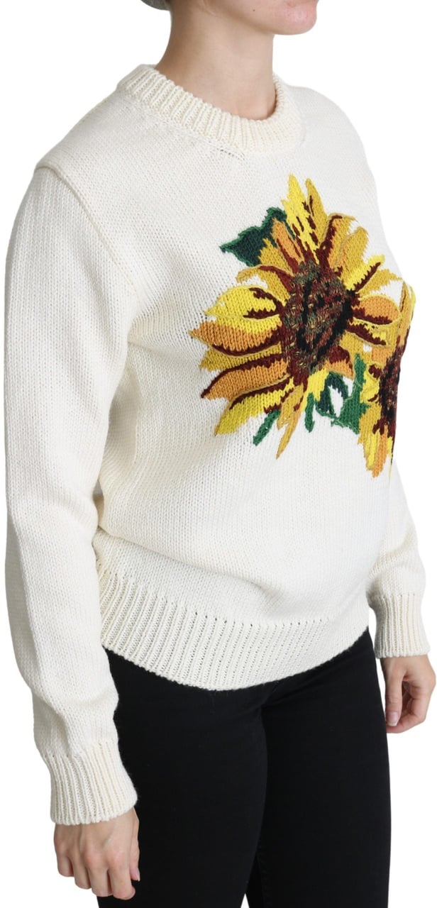 Dolce & Gabbana White Floral Wool Pullover Sunflower Sweater Wit