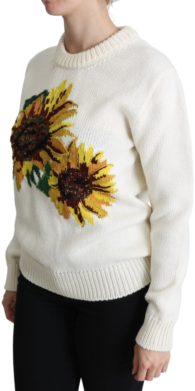 Dolce & Gabbana White Floral Wool Pullover Sunflower Sweater Wit