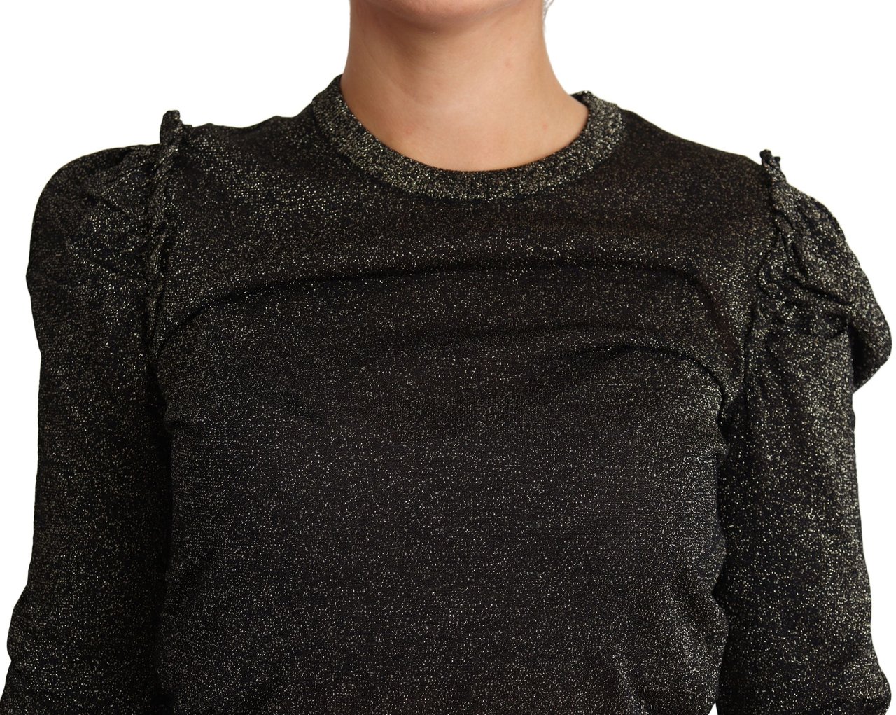 Dolce & Gabbana Black Gold Cropped Women Pullover Sweater Zwart