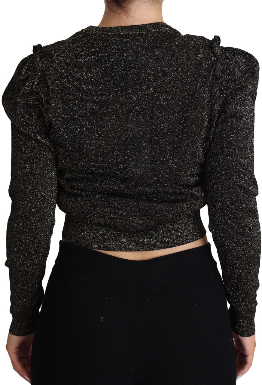 Dolce & Gabbana Black Gold Cropped Women Pullover Sweater Zwart