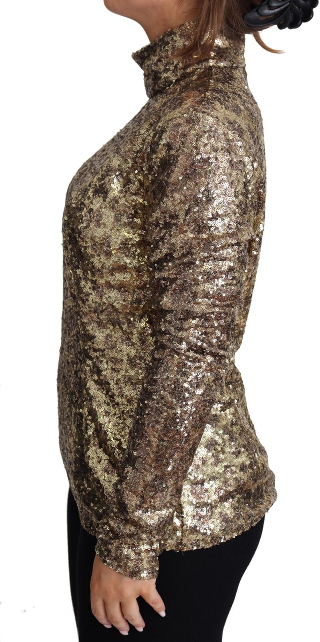 Dolce & Gabbana Brown Leopard Fit Turtleneck Sequin Sweater Bruin