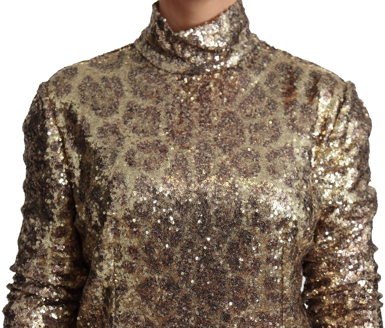 Dolce & Gabbana Brown Leopard Fit Turtleneck Sequin Sweater Bruin