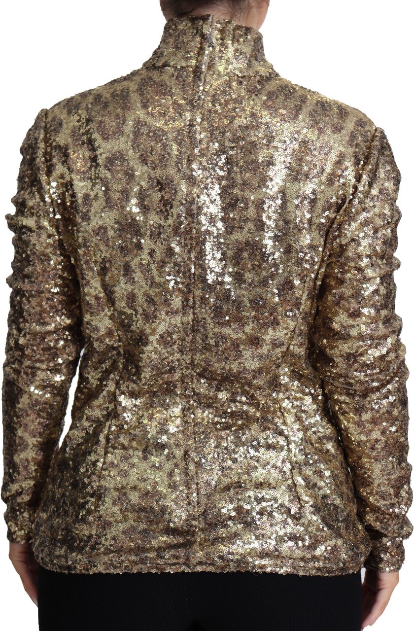 Dolce & Gabbana Brown Leopard Fit Turtleneck Sequin Sweater Bruin