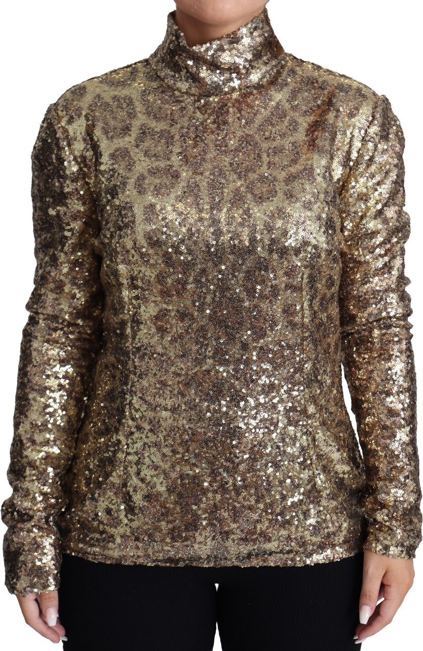 Dolce & Gabbana Brown Leopard Fit Turtleneck Sequin Sweater Bruin
