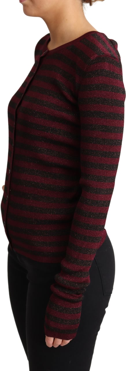 Dolce & Gabbana Black Red Striped Viscose Cardigan Sweater Zwart