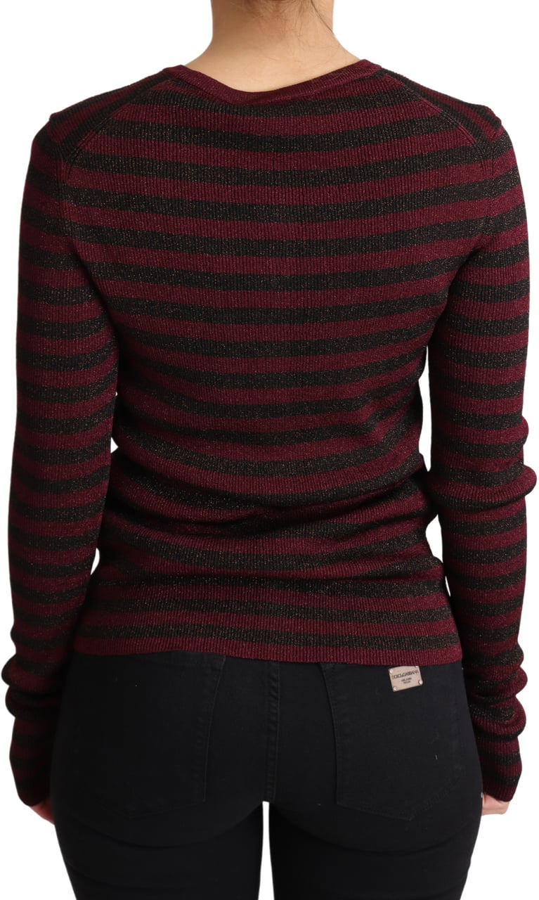 Dolce & Gabbana Black Red Striped Viscose Cardigan Sweater Zwart
