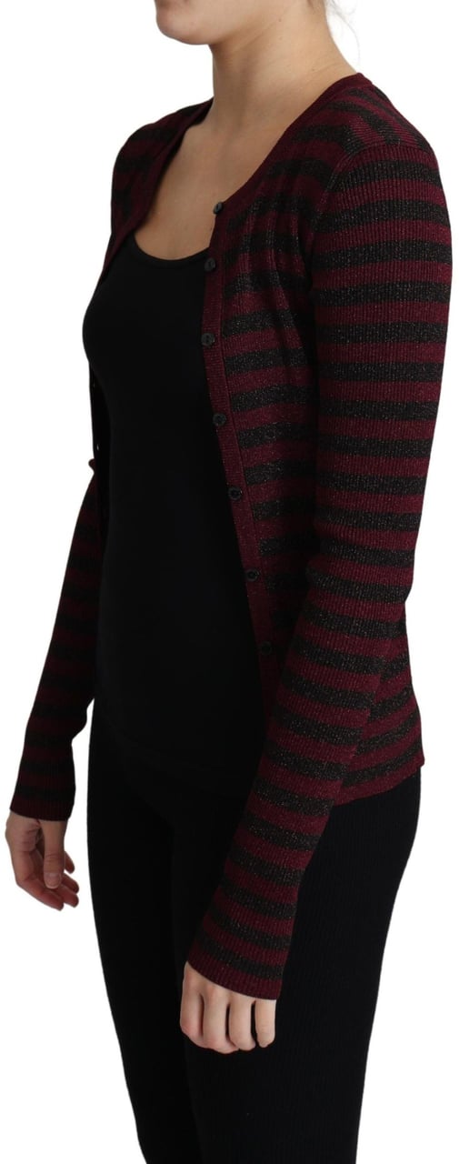 Dolce & Gabbana Black Red Striped Viscose Cardigan Sweater Zwart