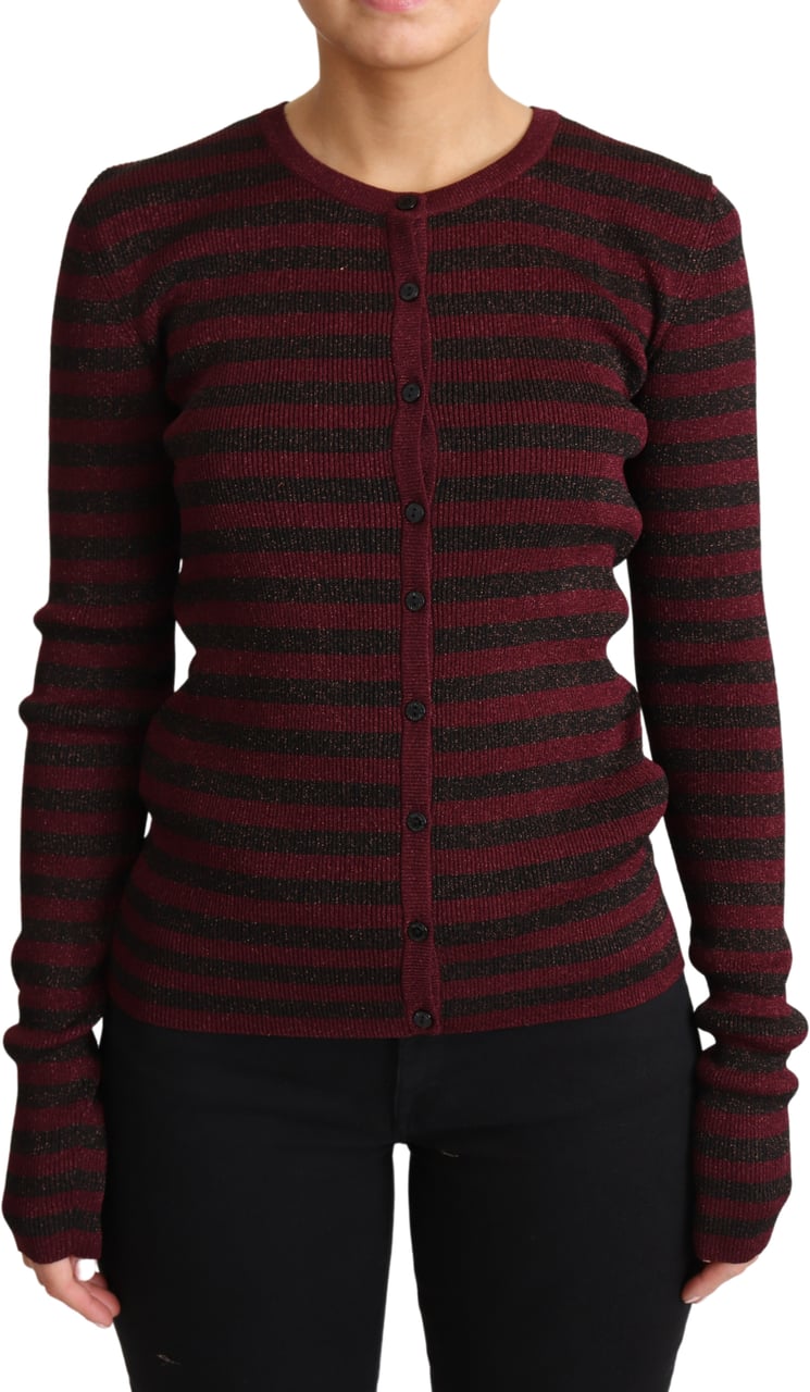 Dolce & Gabbana Black Red Striped Viscose Cardigan Sweater Zwart
