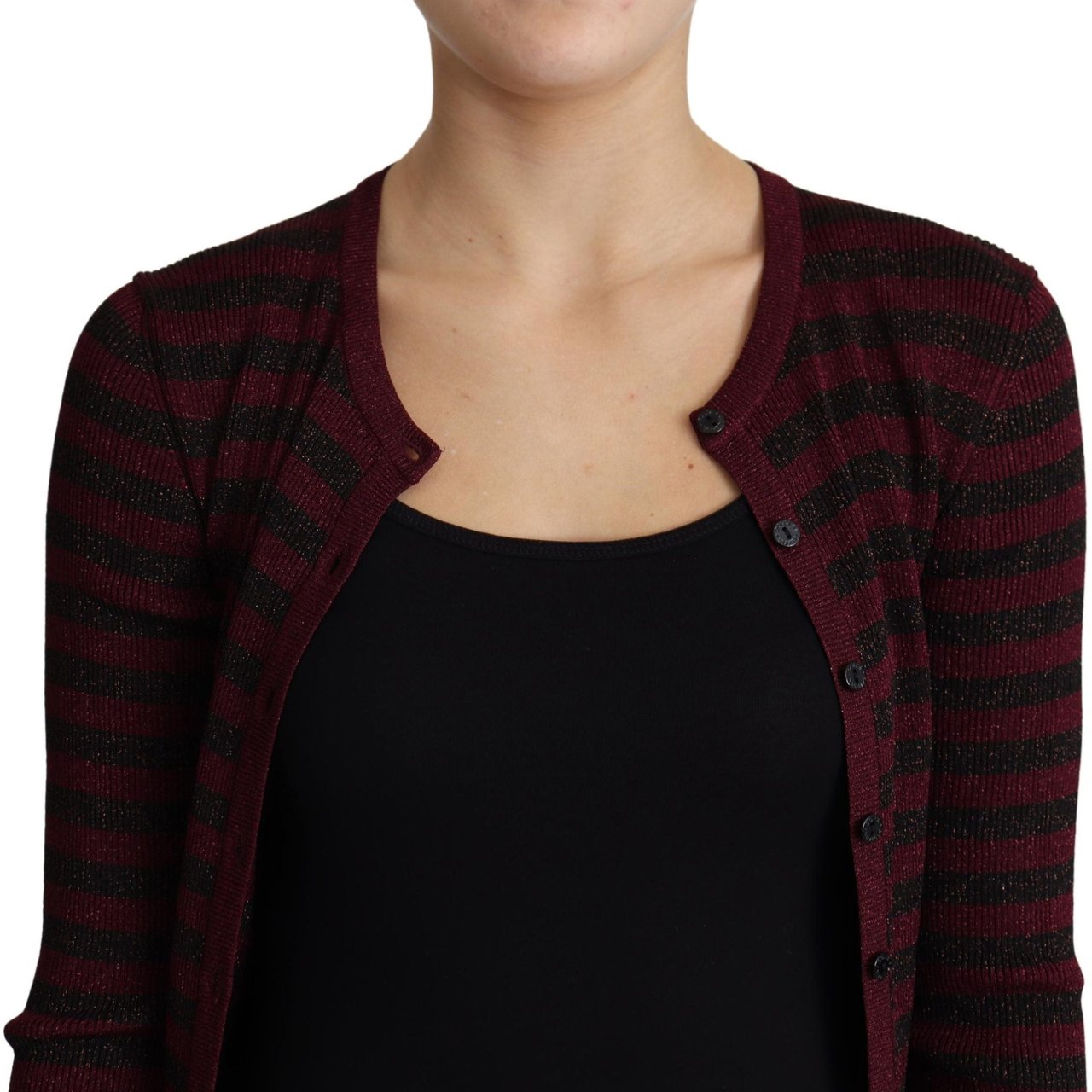 Dolce & Gabbana Black Red Striped Viscose Cardigan Sweater Zwart