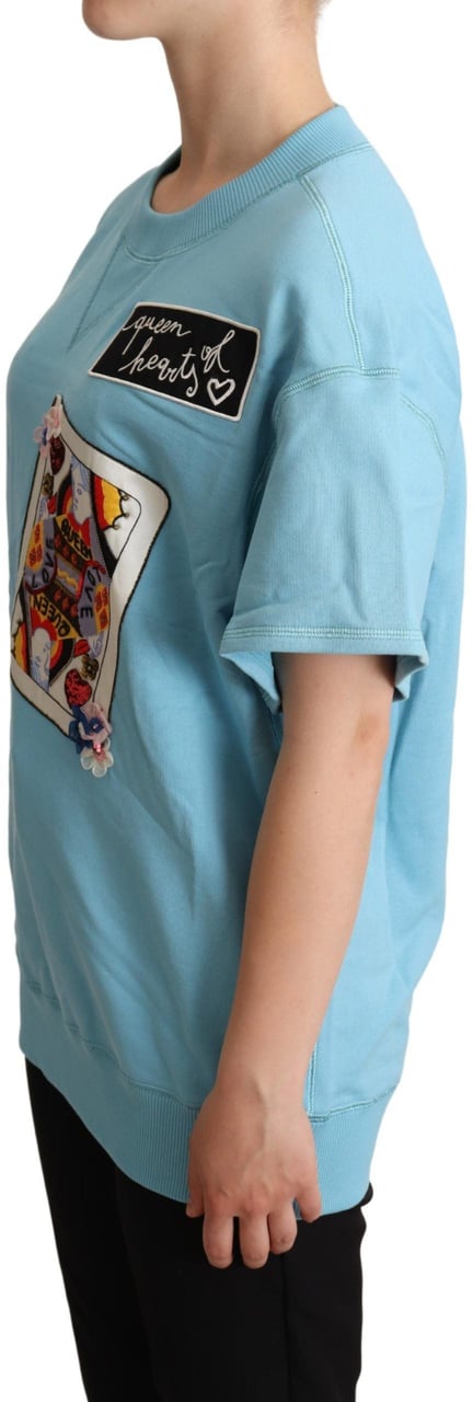 Dolce & Gabbana BLue Queen Of Hearts Card Sweater T-shirt Lichtblauw