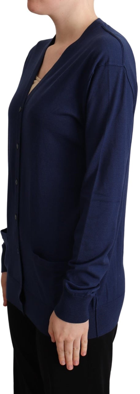 Dolce & Gabbana Blue Virgin Wool Button Down Cardigan Sweater Blauw