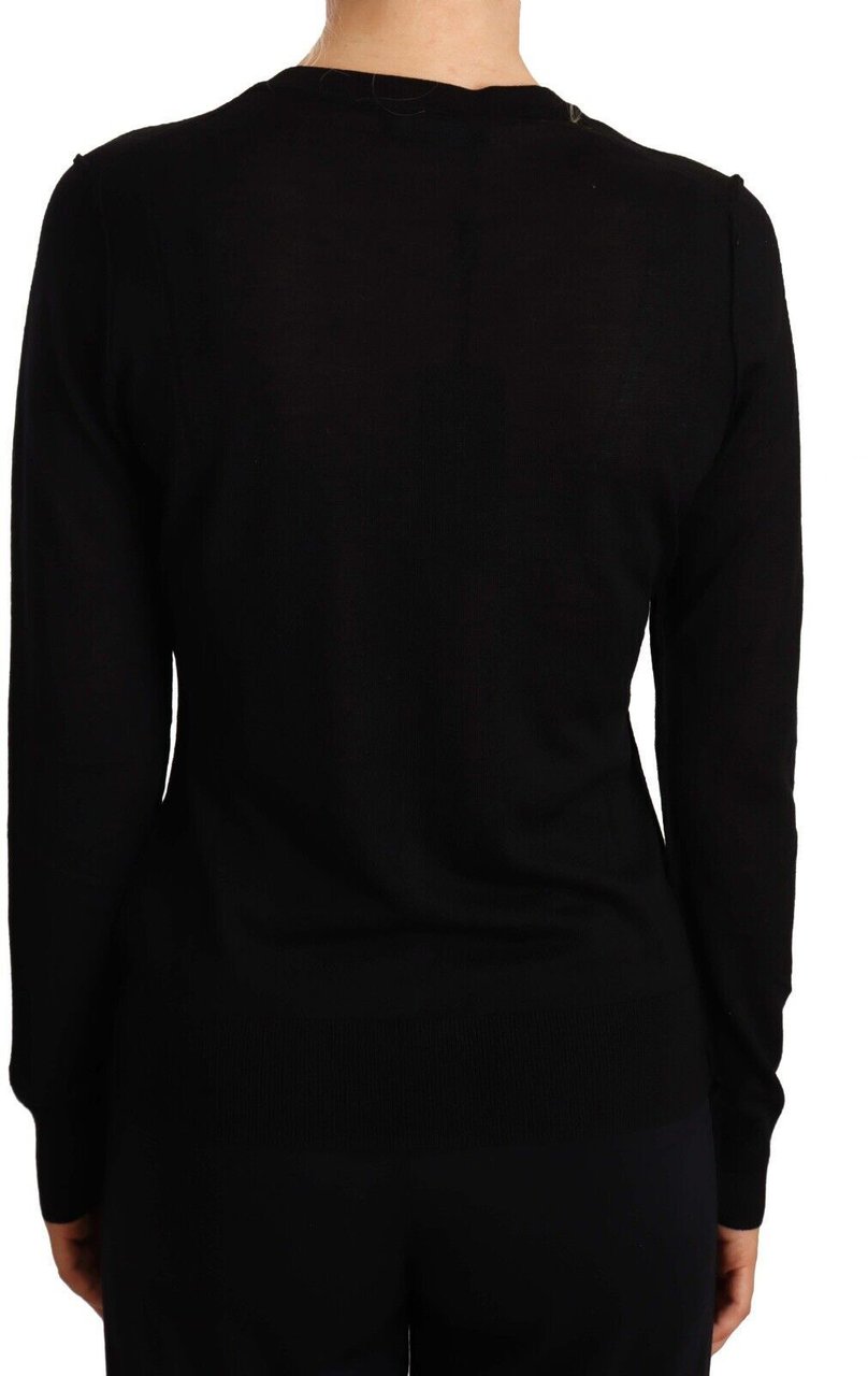 Dolce & Gabbana Black Crewneck Pullover STAFF Sweater Wool Zwart