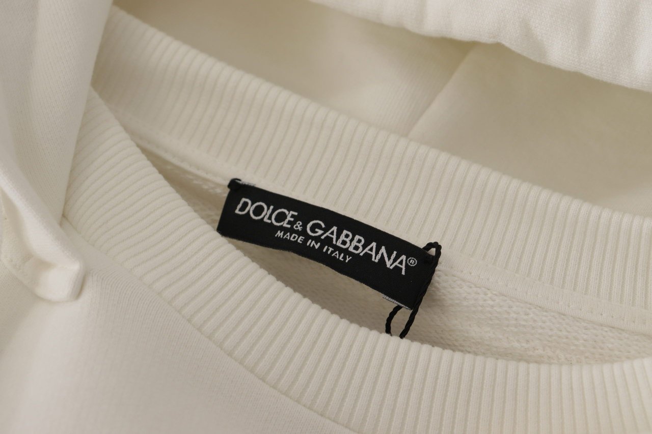 Dolce & Gabbana White Hoodie Pullover Embroidered Sweater Wit