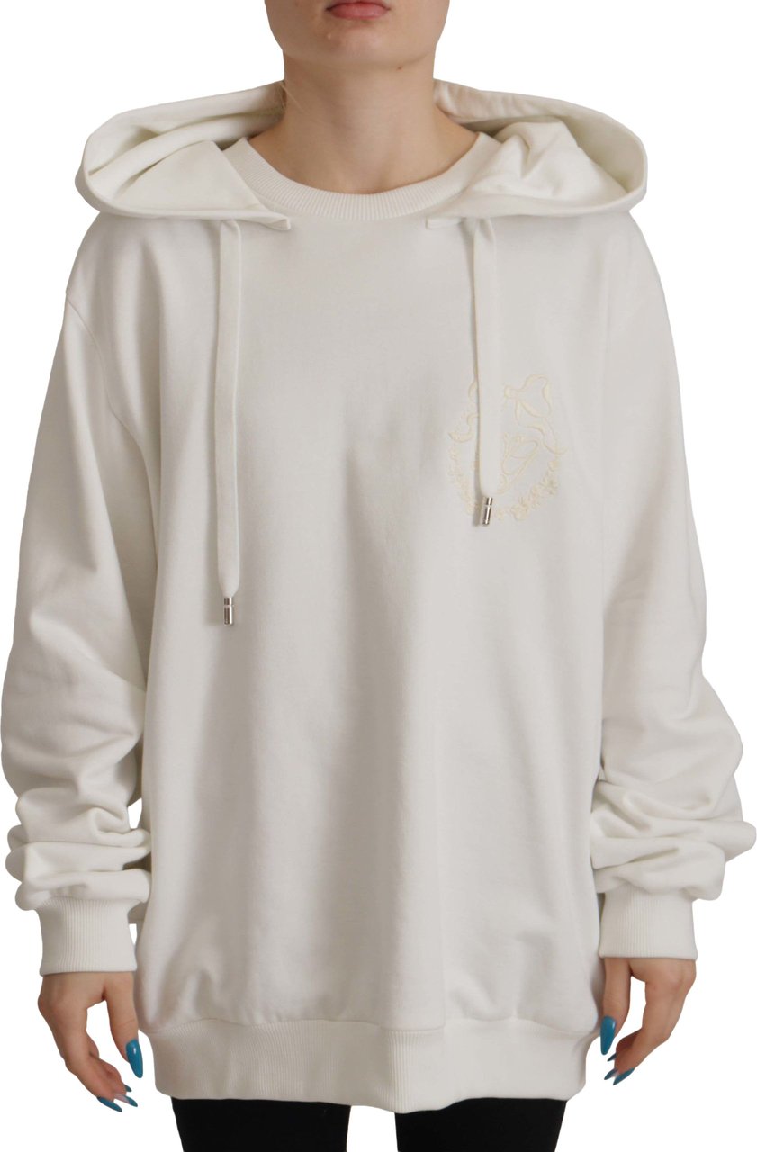 Dolce & Gabbana White Hoodie Pullover Embroidered Sweater Wit