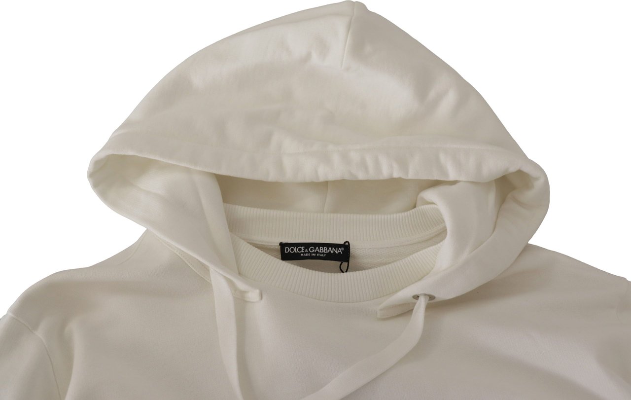 Dolce & Gabbana White Hoodie Pullover Embroidered Sweater Wit