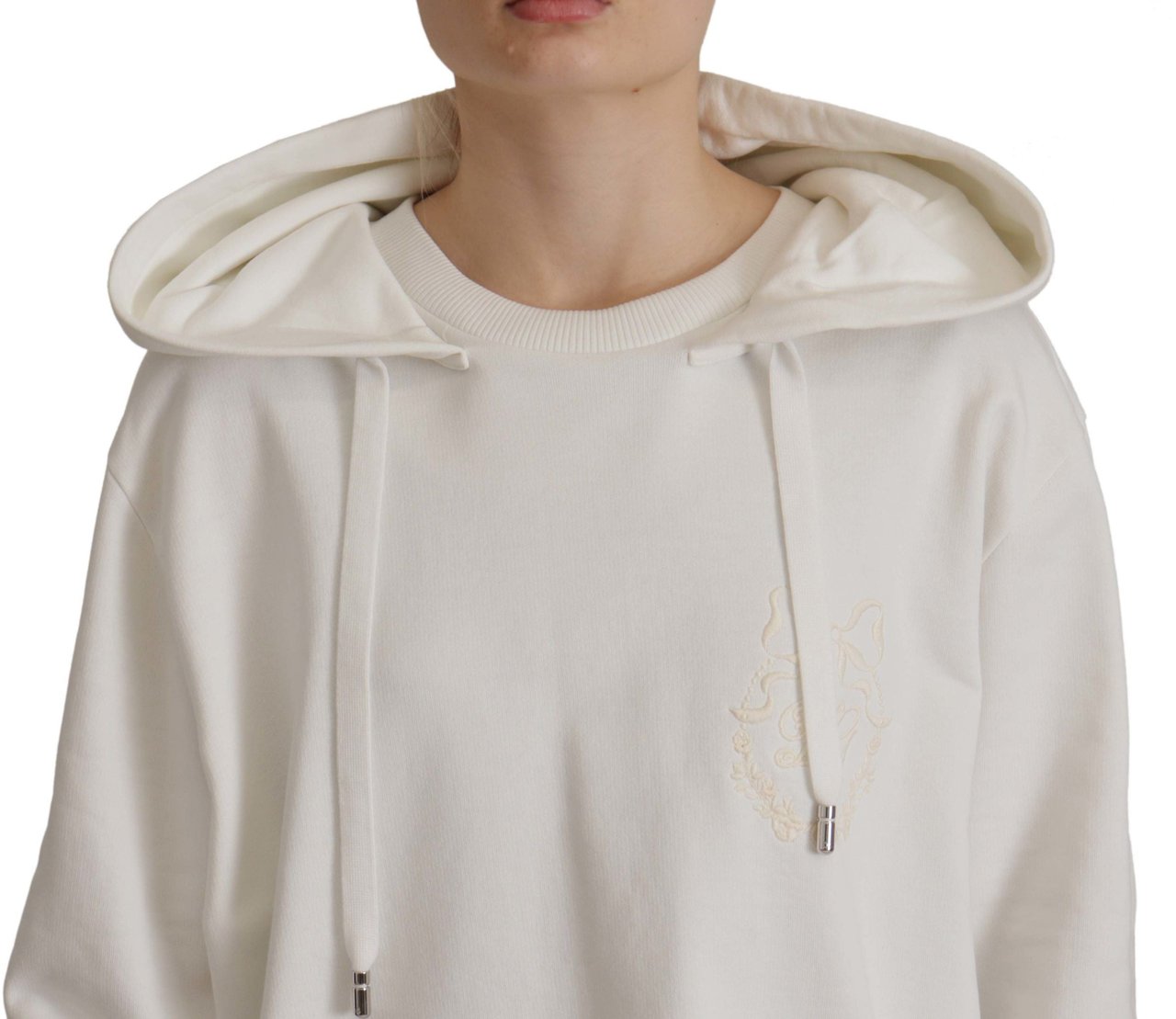 Dolce & Gabbana White Hoodie Pullover Embroidered Sweater Wit