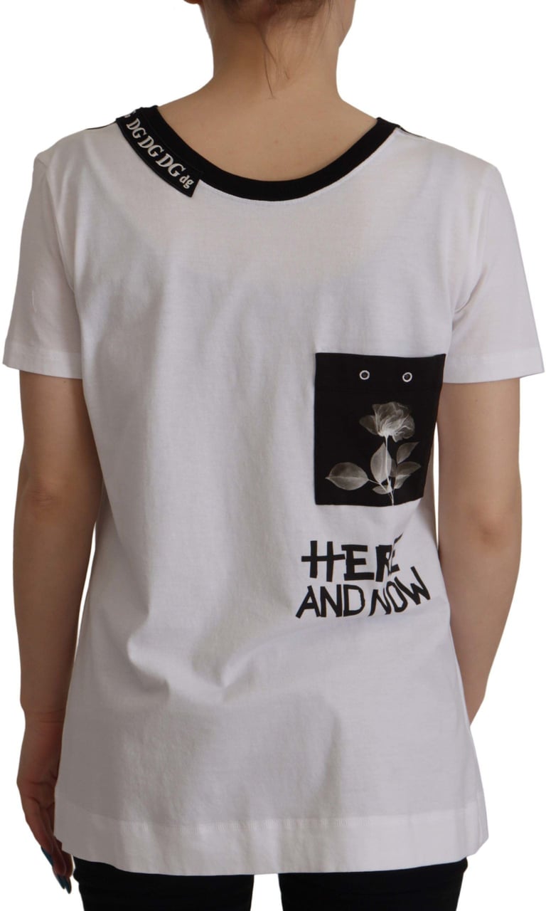 Dolce & Gabbana White Slogan Print Round Neck Cotton T-shirt Wit