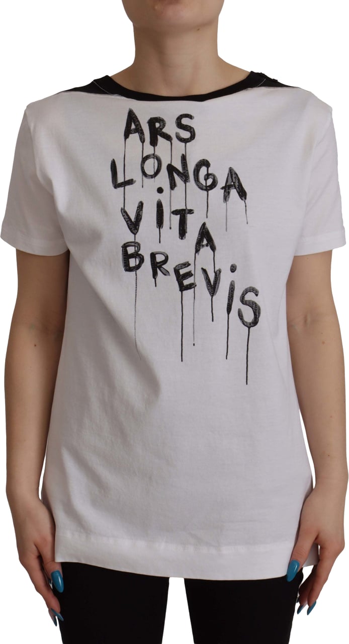 Dolce & Gabbana White Slogan Print Round Neck Cotton T-shirt Wit