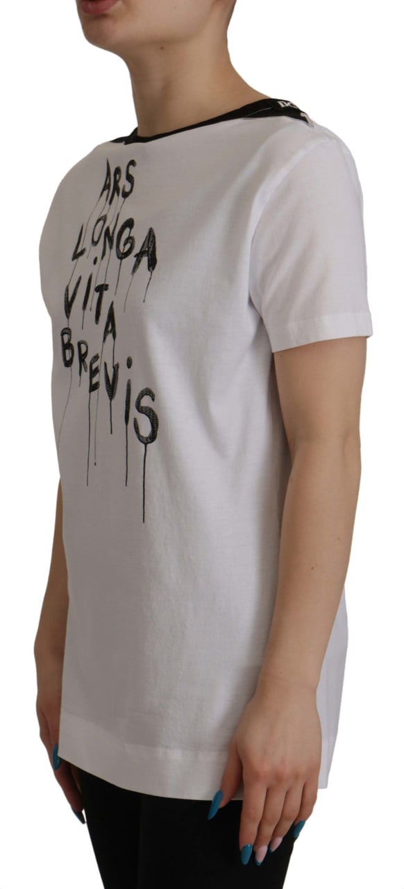Dolce & Gabbana White Slogan Print Round Neck Cotton T-shirt Wit