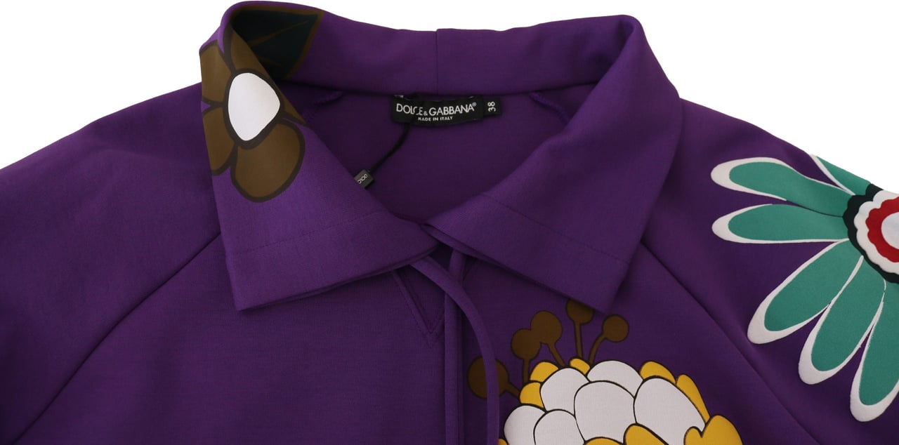 Dolce & Gabbana Purple Floral Print Pullover Cotton Sweater Paars