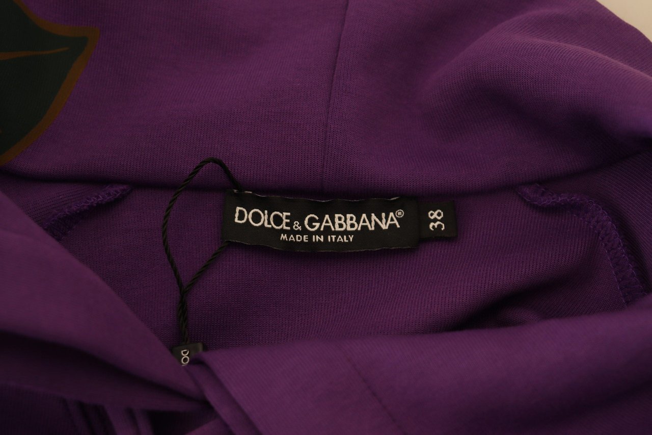 Dolce & Gabbana Purple Floral Print Pullover Cotton Sweater Paars