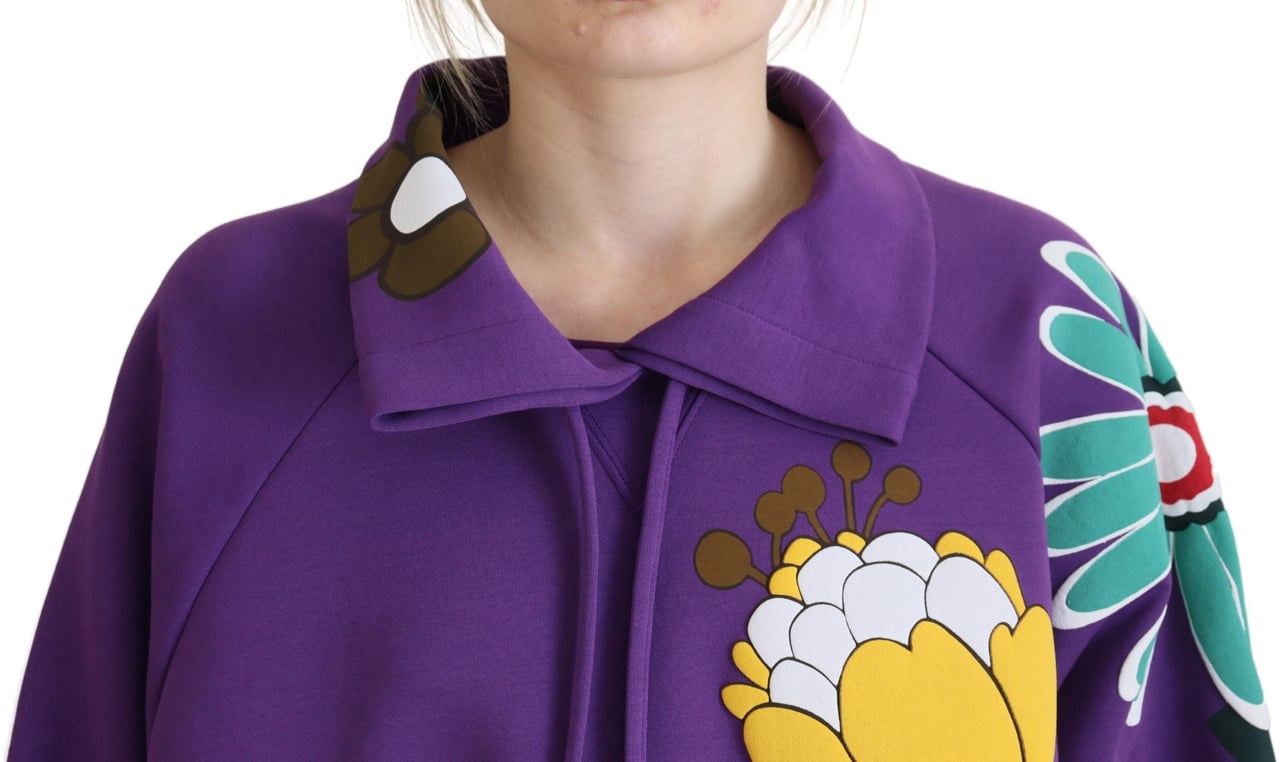 Dolce & Gabbana Purple Floral Print Pullover Cotton Sweater Paars