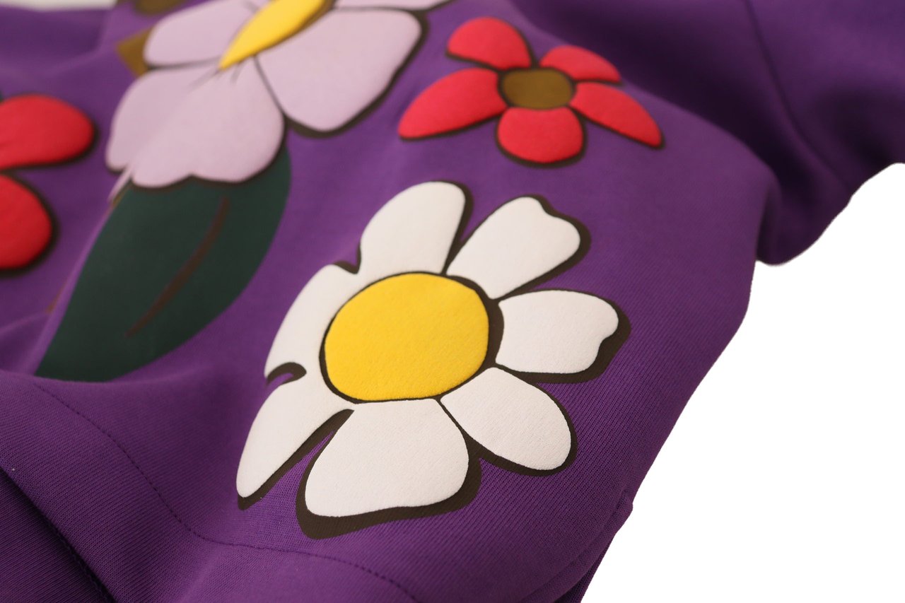 Dolce & Gabbana Purple Floral Print Pullover Cotton Sweater Paars