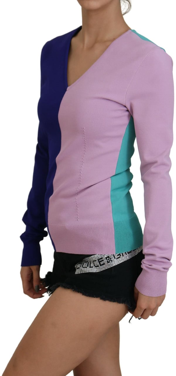 Dolce & Gabbana Multicolor V-neck Viscose Long Sleeves Sweater Divers
