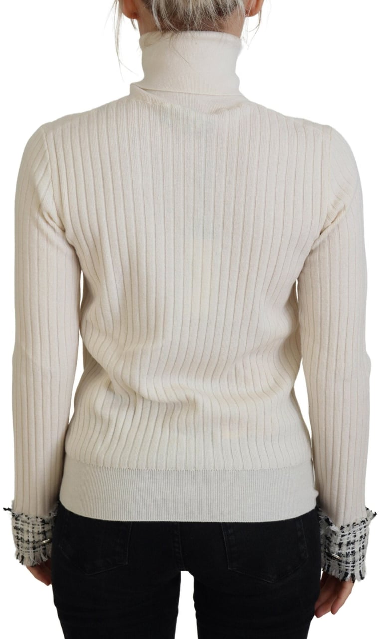 Dolce & Gabbana Ivory Turtleneck Distressed Cuff Pullover Sweater Wit