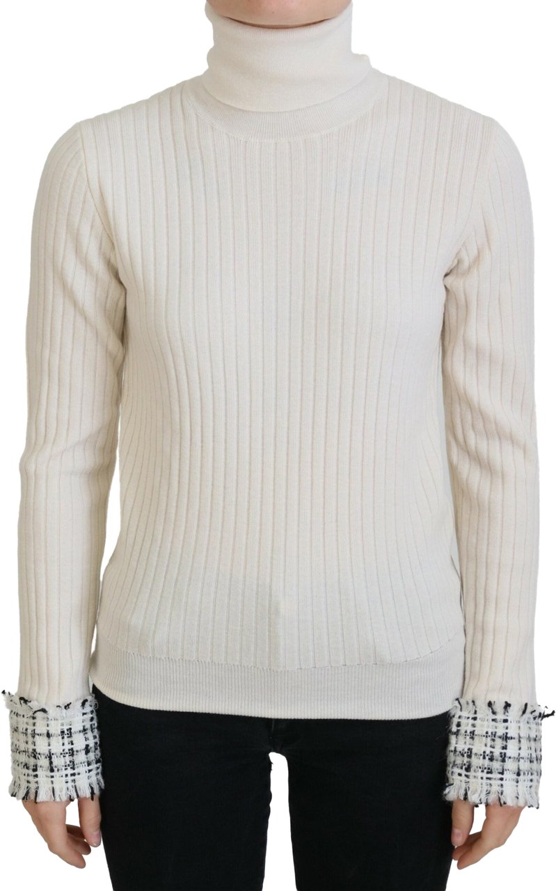 Dolce & Gabbana Ivory Turtleneck Distressed Cuff Pullover Sweater Wit